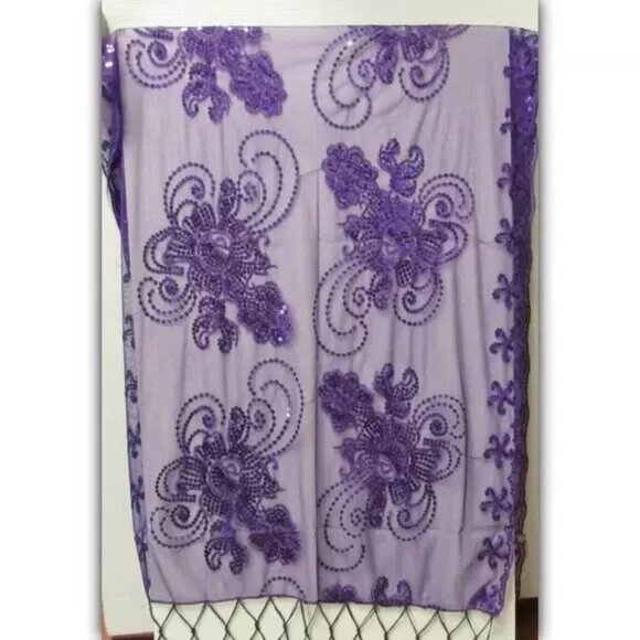 Purple Sequin Shawl Wrap Sparkle Fringed Scarf Wedding Bridal Formal Evening - Picture 3 of 3